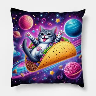 galaxy cat flying tacos Pillow