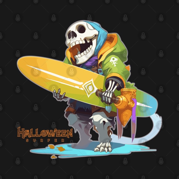 Halloween Beach Surfer Gnarly Skull by DanielLiamGill