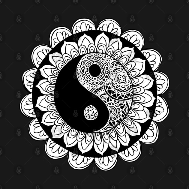 Yin Yang Mandala Black and White by julieerindesigns