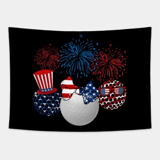 Golf American Flag Fireworks Tapestry