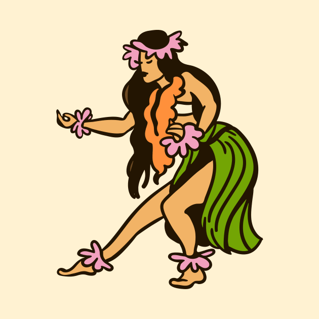 Vintage Hawaiian Hula Dancer Cartoon // Retro Hula Girl B by Now Boarding