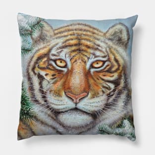 Snow Tiger and Pine Branches Pillow