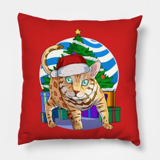 Bengal Cat Santa Christmas Gift Pillow