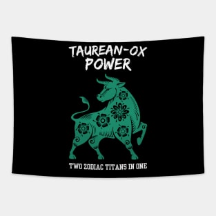 Funny Taurus Zodiac Sign - Taurean-Ox Power, Two Zodiac Titans in One - White Tapestry