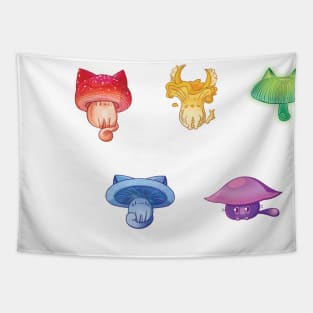 Mushroom Cats - Rainbow Stickers Tapestry