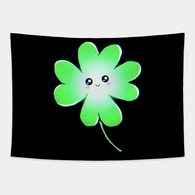 Green Happy Smiley Four Leaf Clover Tapestry by ROLLIE MC SCROLLIE