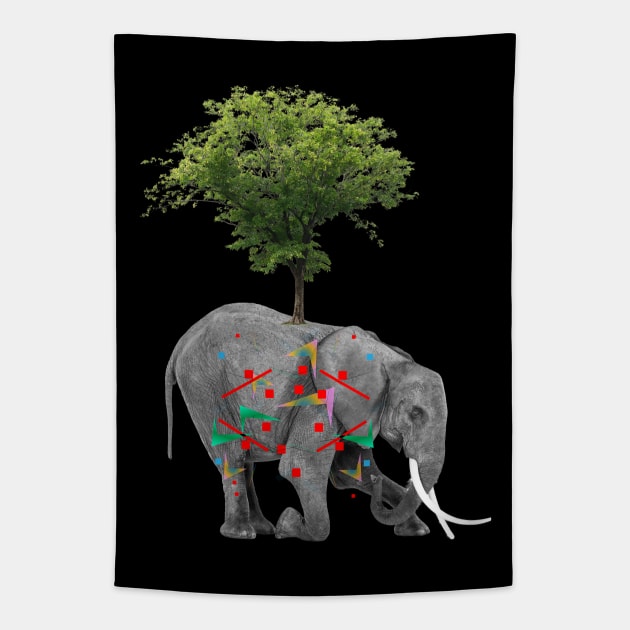 Tree Elephant Collage Tapestry by shamila