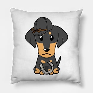 Funny dachshund dog is ready for horse riding Pillow