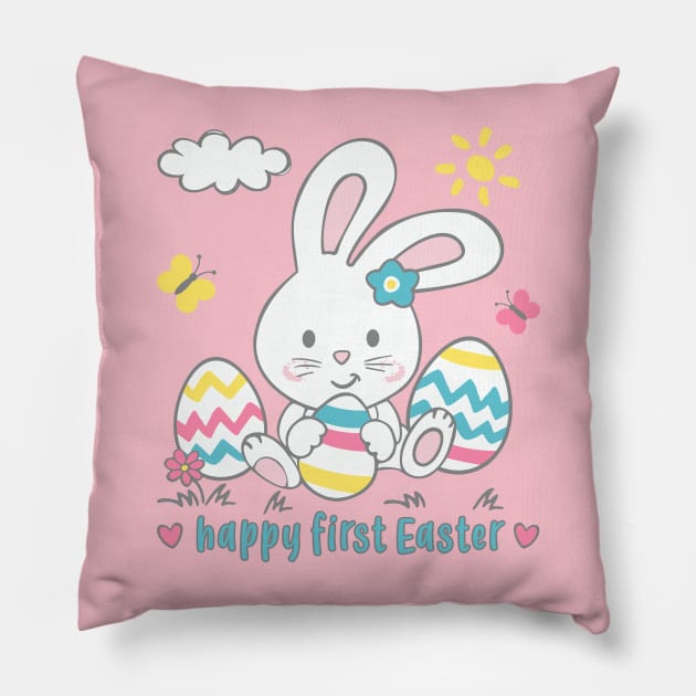 Happy first Easter Babies first easter girls Pillow by FloraLi