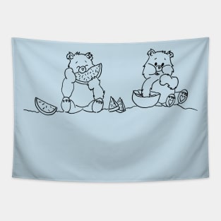 Care Bears Eating Watermelon Line Art Tapestry