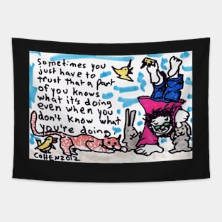 What You're Doing funny drawing of a handstand with affirmation Tapestry