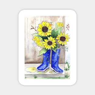 Sunflowers in Rain Boots Magnet