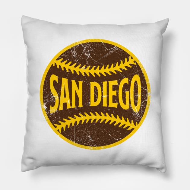 San Diego Retro Baseball - White Pillow by KFig21