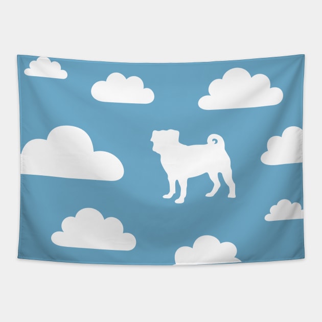 Pug in the Clouds Tapestry by XOOXOO