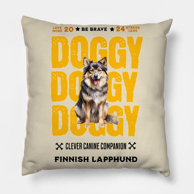 Doggy Finnish Lapphund Pillow by DavidBriotArt