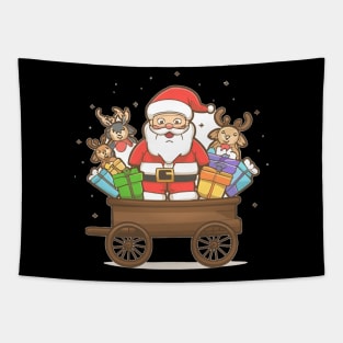 Santa clous on a cart with gifts and deer Tapestry