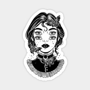 Cute victorian witch with butterflies and four eyes Magnet