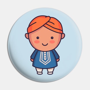 Cute Indian Groom in Traditional Clothing Cartoon Pin