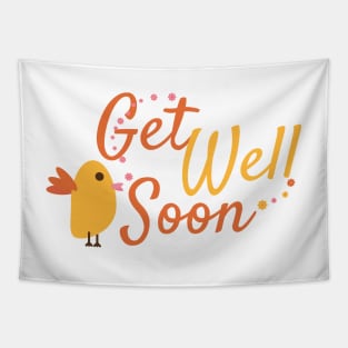 Get Well Soon Greeting with Cute Bird and Flowers Tapestry