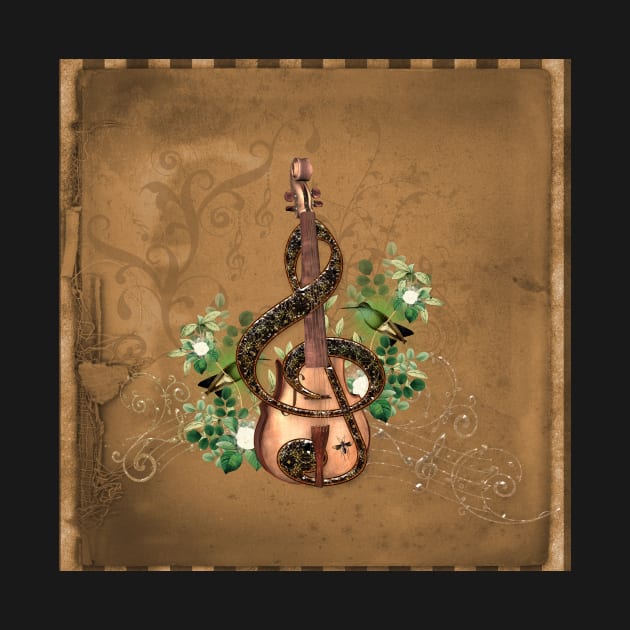 Music, Violin with clef, flowers and birds by Nicky2342