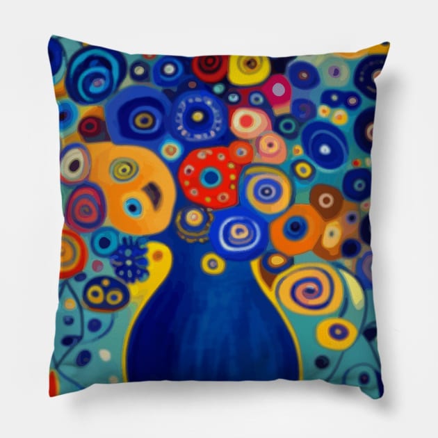 Cute Abstract Flowers in a Blue Vase Still Life Painting Pillow by bragova