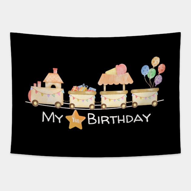 Brown Illustrative Watercolor My 1st Birthday Tapestry by Day To Night 24 Hour