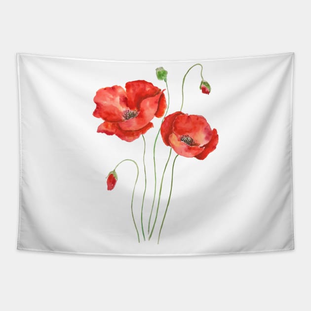 2 orange poppies watercolor Tapestry by colorandcolor