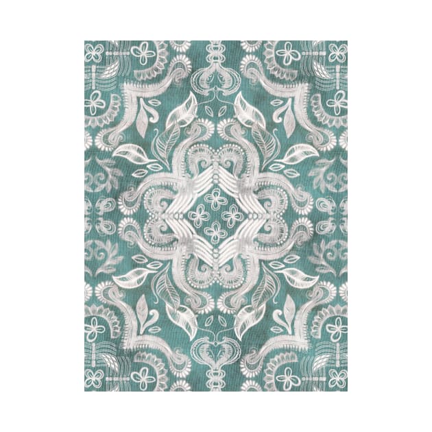 Teal and grey dirty denim textured boho pattern by micklyn