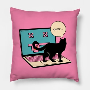 404 Error Laptop Black Cat in pink Pillow