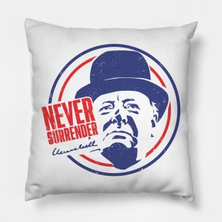 Winston Churchill - Never Surrender Vintage Pillow