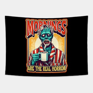 Funny Anti-Morning Zombie Horror meme Design: Hilarious No-Morning Vibes Tapestry