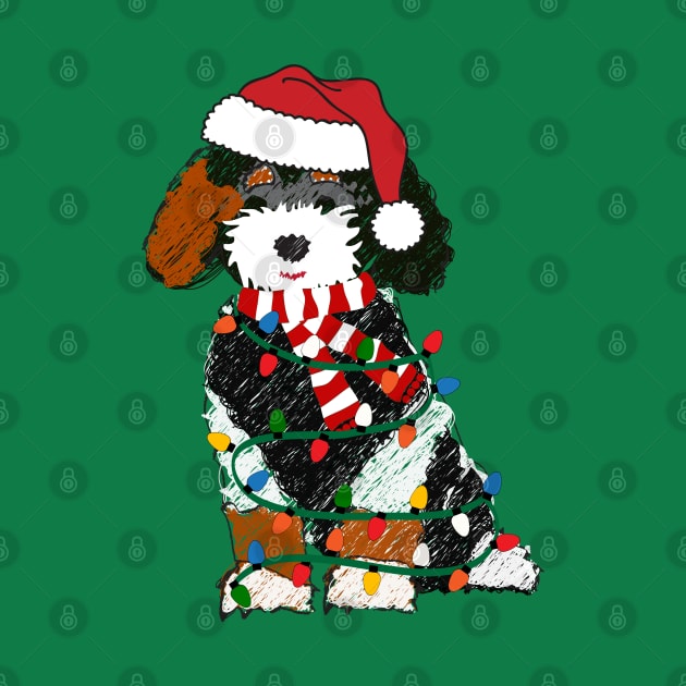 Bernedoodle Decorated With Christmas Lights by EMR_Designs