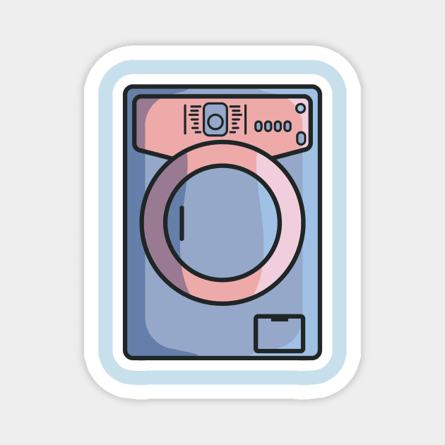 Electric Washing Machine Sticker vector illustration. Technology object icon concept. Modern laundromat, appliance for household chores. Front view of washing machine sticker design with shadow. Magnet by AlviStudio