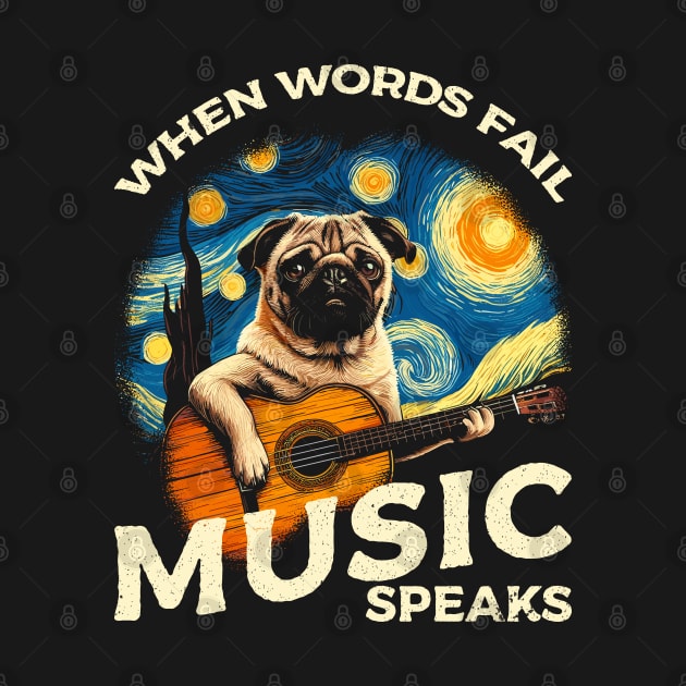 Pug Dog Playing Guitar by Yopi