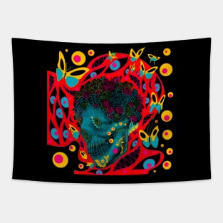 the death with a smile in ecopop monster pattern Tapestry