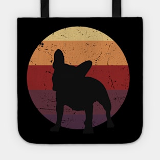 Silhouette of cute french bulldog with colored sunset, vintage style, frenchie mon, frenchie dad, frenchie on vintage sunset Tote