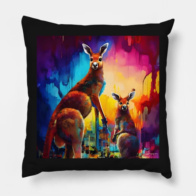 A beautiful Kangaroo mother and her Joey Pillow by J7Simpson