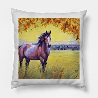 horse portrait with autumn tree Pillow