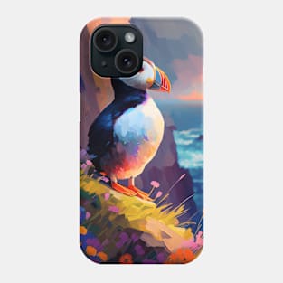 Puffin Bird Animal Portrait Painting Wildlife Outdoors Adventure Phone Case