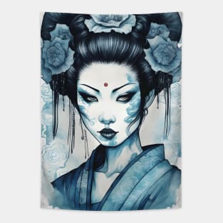 Blue geisha japan art design Tapestry