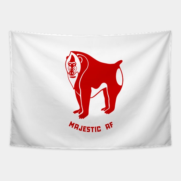 Mandrill monkey. Funny majestic dude. Stylized design, red ink Tapestry by croquis design