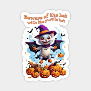 Funny Halloween bat lands on a pumpkin patch Magnet