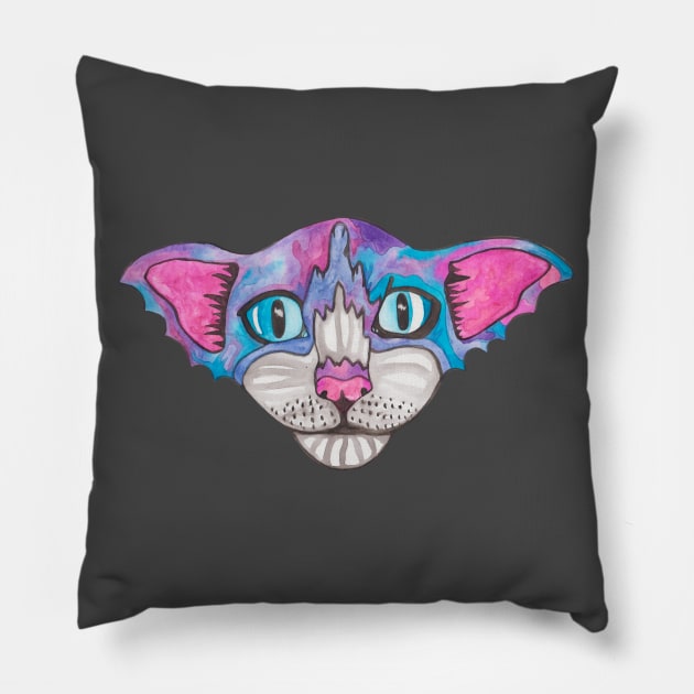 Watercolor bat cat Pillow by deadblackpony