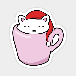 Cute Christmas cat sitting in a pink cup Magnet