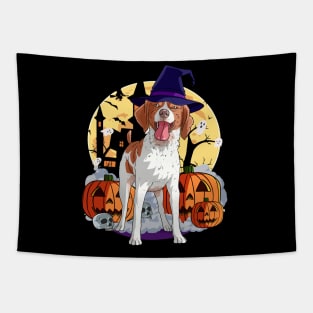 Brittany Dog Cute Witch Halloween Pumpkin Tapestry