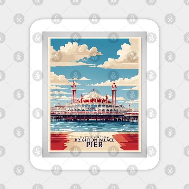 Brighton Palace Pier United Kingdom Vintage Travel Tourism Poster Magnet by TravelersGems