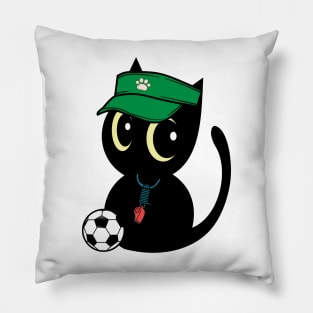 Cute Black Cat Playing Soccer Pillow