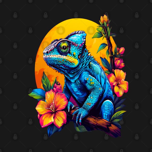 Chameleon Surrounded by Vibrant Spring Flowers by BirdsnStuff