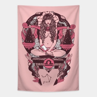 Pink and White Libra Beauty Tapestry