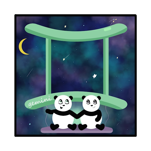 Gemini - Twin Panda Bear Cubs - Galaxy Sky by PandLCreations